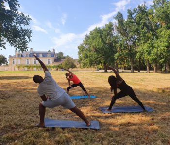 yoga dans les vignes, yoga vin bordeaux, yoga château bordeaux